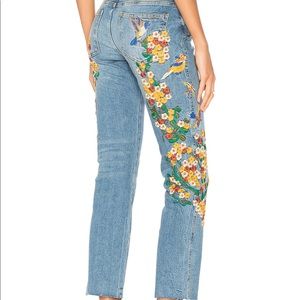 Free People Embroidered Girlfriend Jeans